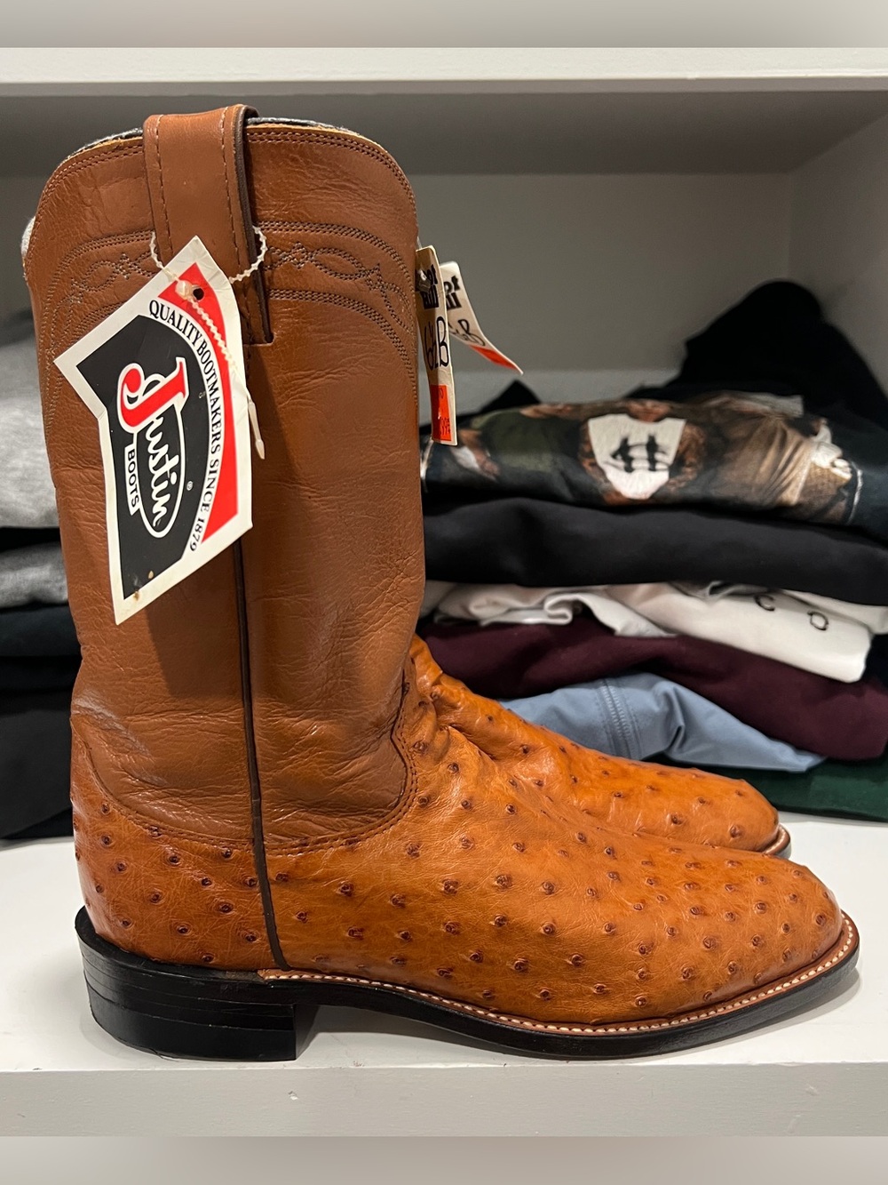 Justin Women Ostrich Roper Western Boots Size 6.5B NWT